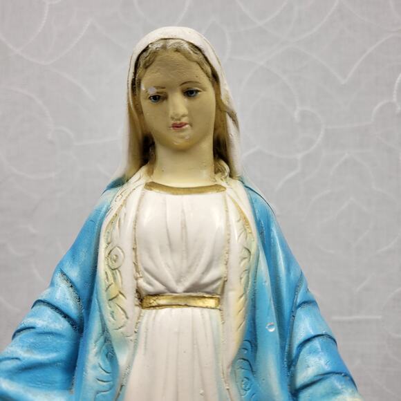 Antique Virgin Mary Serpent Votive Holder Chalkware Statue Religious Catholic - Picture 15 of 16